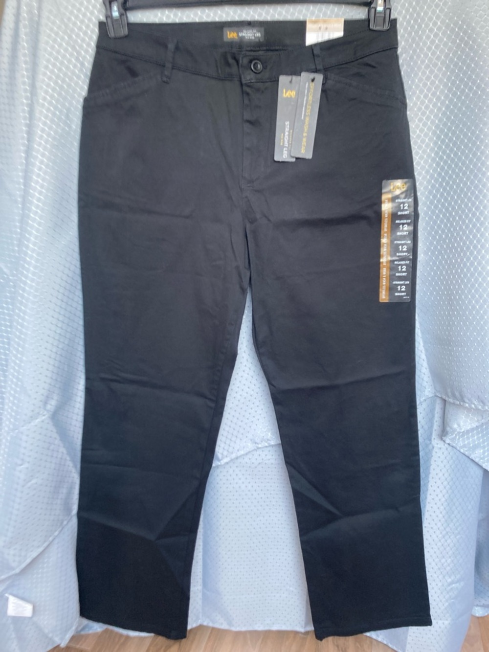 Lee midrise relaxed fit straight leg pant black effortless wash & wear 12 short